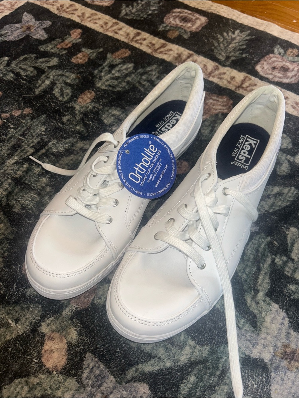 Keds Women's White Leather Ortholite Lace-Up Sneakers